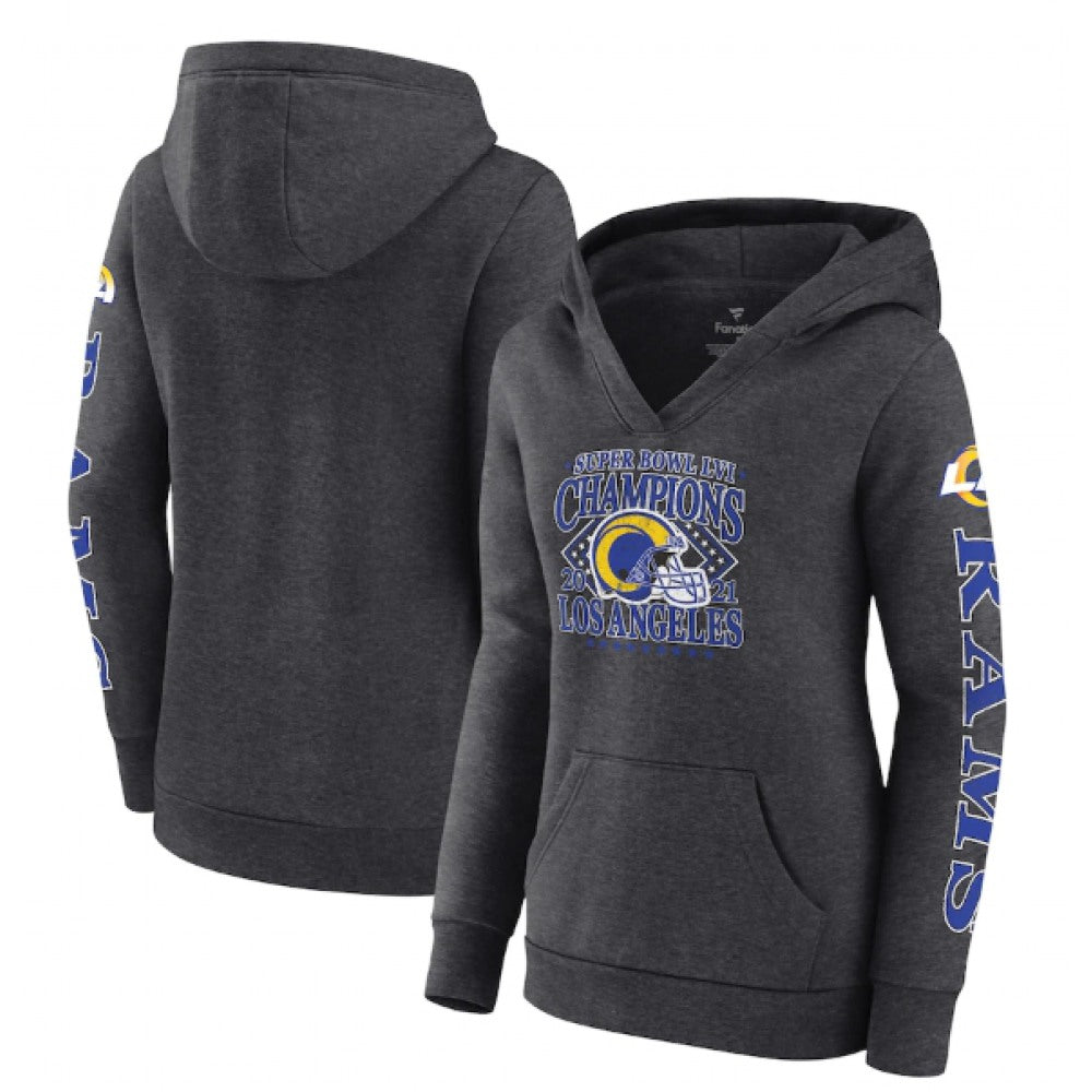 Women's Los Angeles Rams 2022 Heathered Charcoal Super Bowl LVI Champions Retro Pullover Hoodie(Run Small) 