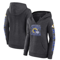 Women's Los Angeles Rams 2022 Heathered Charcoal Super Bowl LVI Champions Retro Pullover Hoodie(Run Small) 