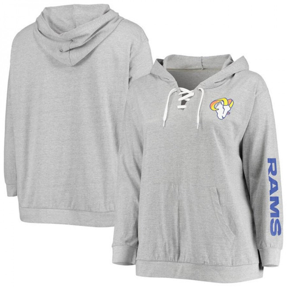 Women's Los Angeles Rams Heathered Gray Lace-Up Pullover Hoodie 