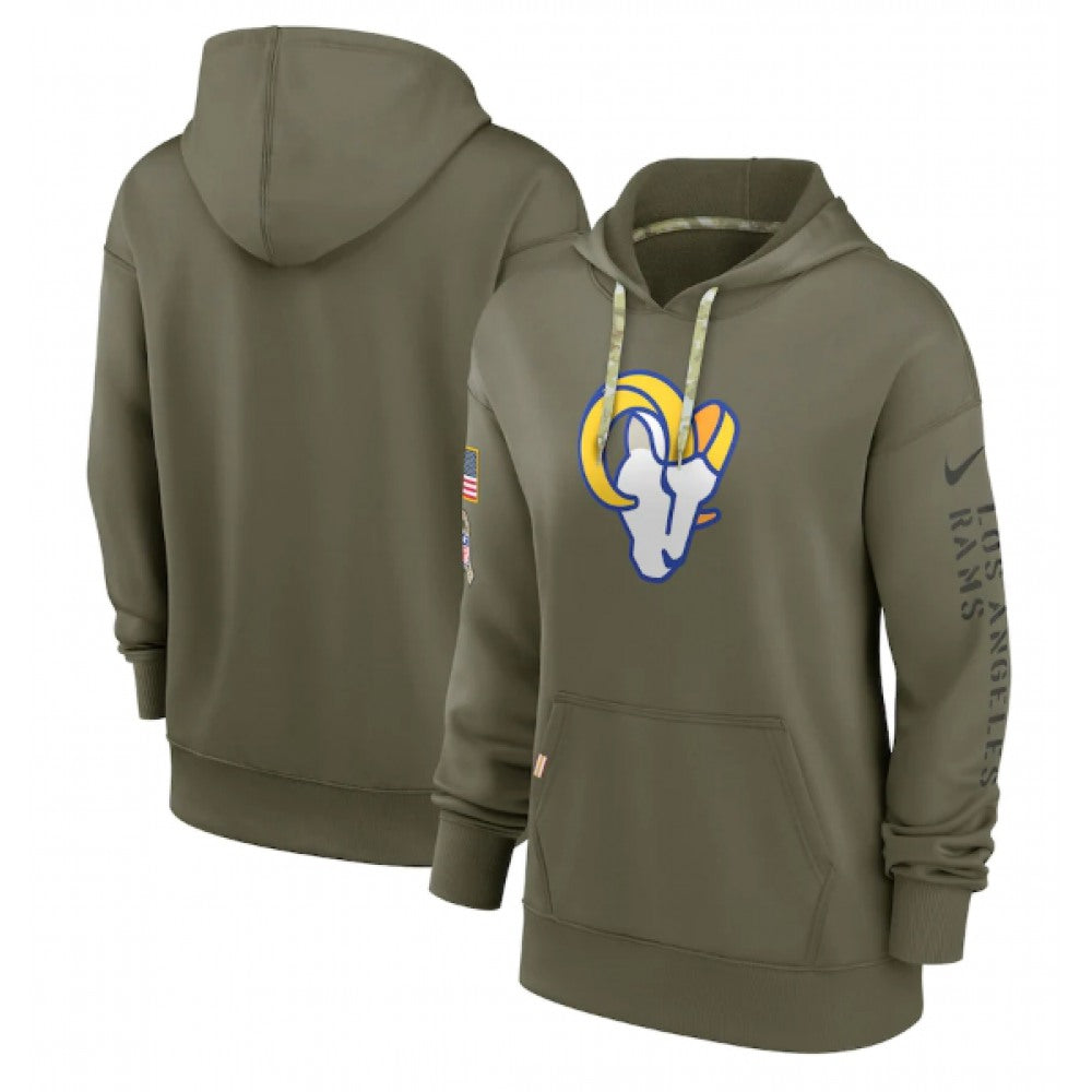 Women's Los Angeles Rams 2022 Olive Salute to Service Therma Performance Pullover Hoodie(Run Small) 