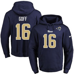 Rams #16 Jared Goff Navy Blue Name & Number Pullover NFL Hoodie 