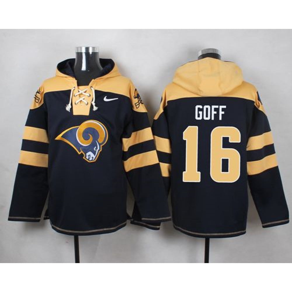 Rams #16 Jared Goff Navy Blue Player Pullover Hoodie 