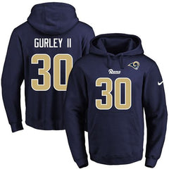 Rams #30 Todd Gurley II Navy Blue Name & Number Pullover NFL Hoodie 