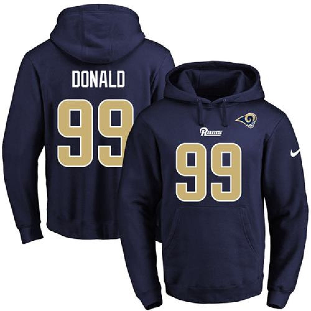 Rams #99 Aaron Donald Navy Blue Name & Number Pullover NFL Hoodie 