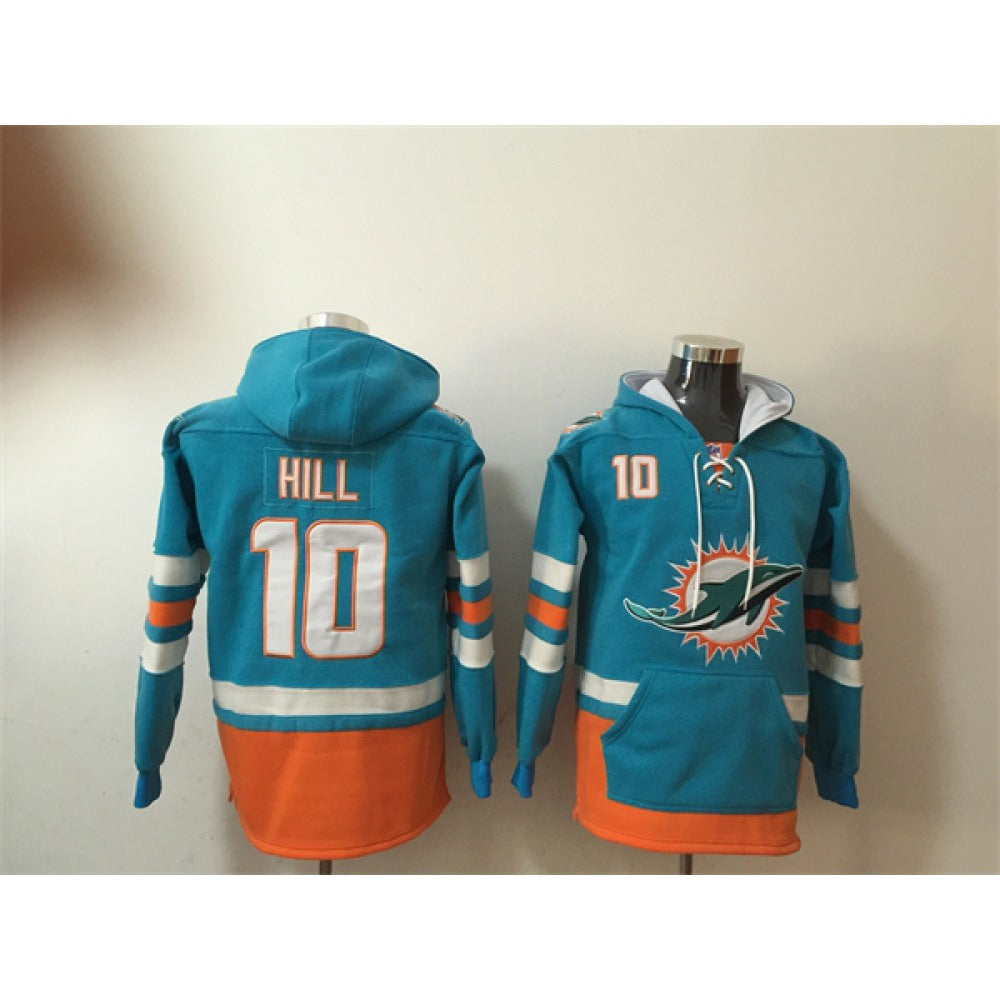 Men's Miami Dolphins #10 Tyreek Hill Aqua Lace-Up Pullover Hoodie 