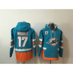 Men's Miami Dolphins #17 Jaylen Waddle Aqua Lace-Up Pullover Hoodie 