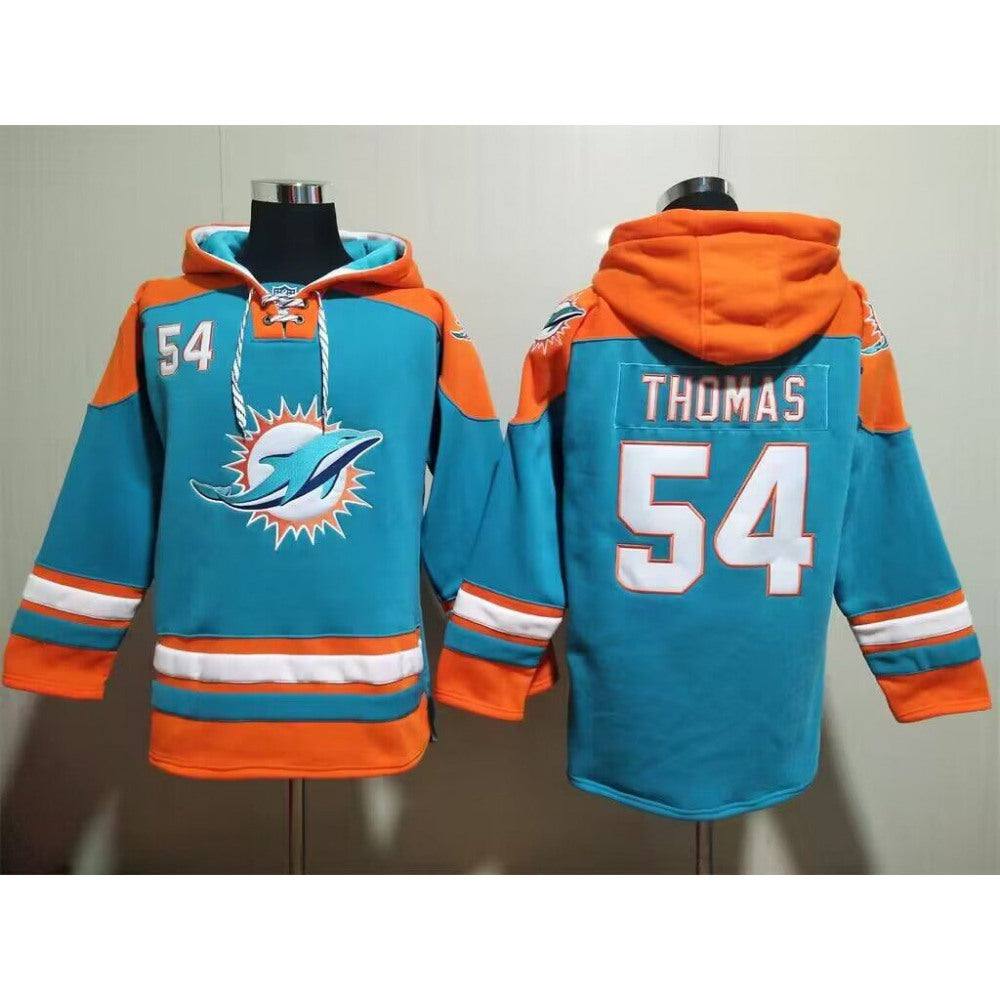 Men's Miami Dolphins #54 Zach Thomas Aqua Lace-Up Pullover Hoodie 