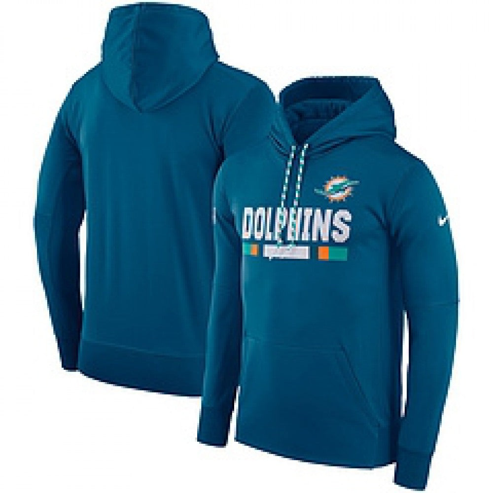 Men's Miami Dolphins Aqua Sideline Team Name Performance Pullover Hoodie 