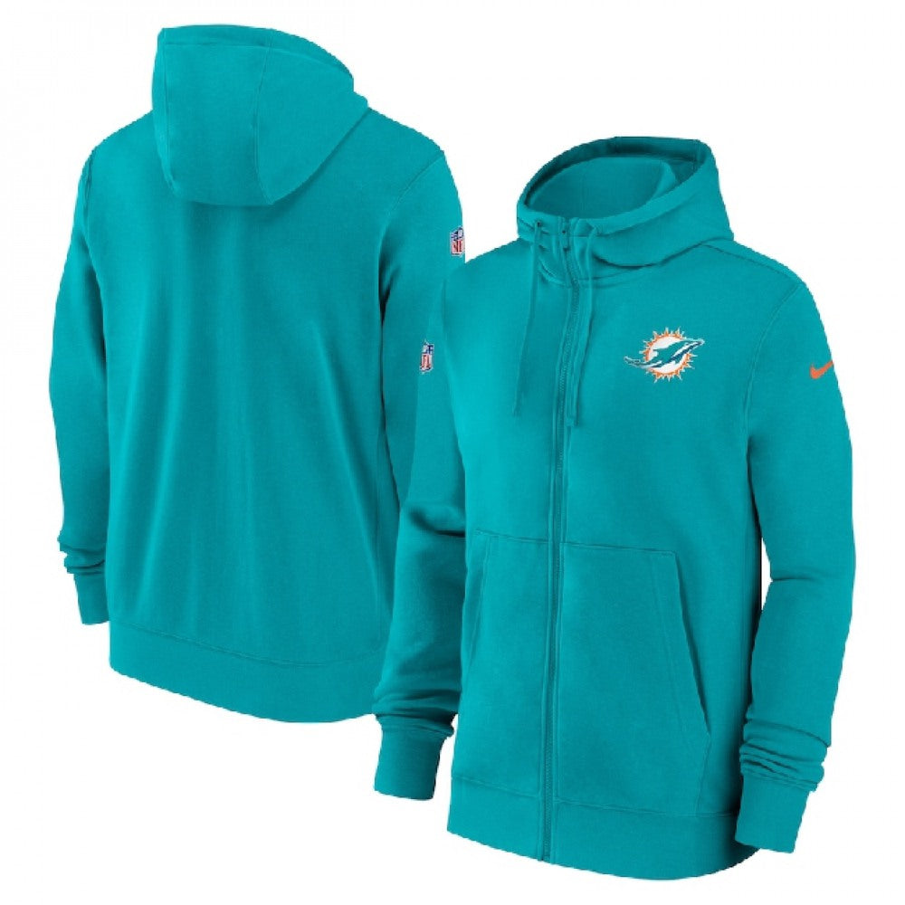 Men's Miami Dolphins Aqua Sideline Club Performance Full-Zip Hoodie 