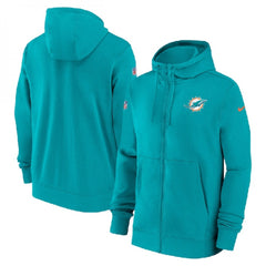 Men's Miami Dolphins Aqua Sideline Club Performance Full-Zip Hoodie 