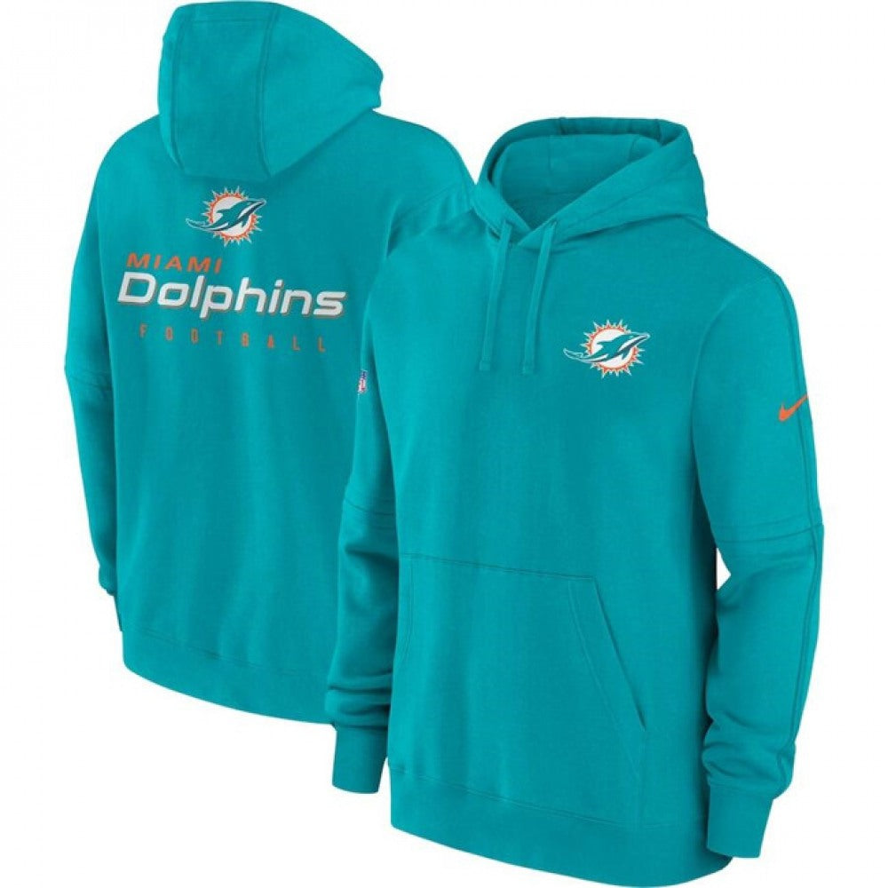 Men's Miami Dolphins Aqua Sideline Club Fleece Pullover Hoodie 