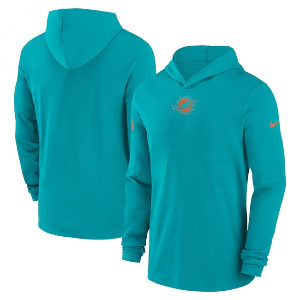 Men's Miami Dolphins Aqua Sideline Performance Long Sleeve Hoodie T-Shirt 