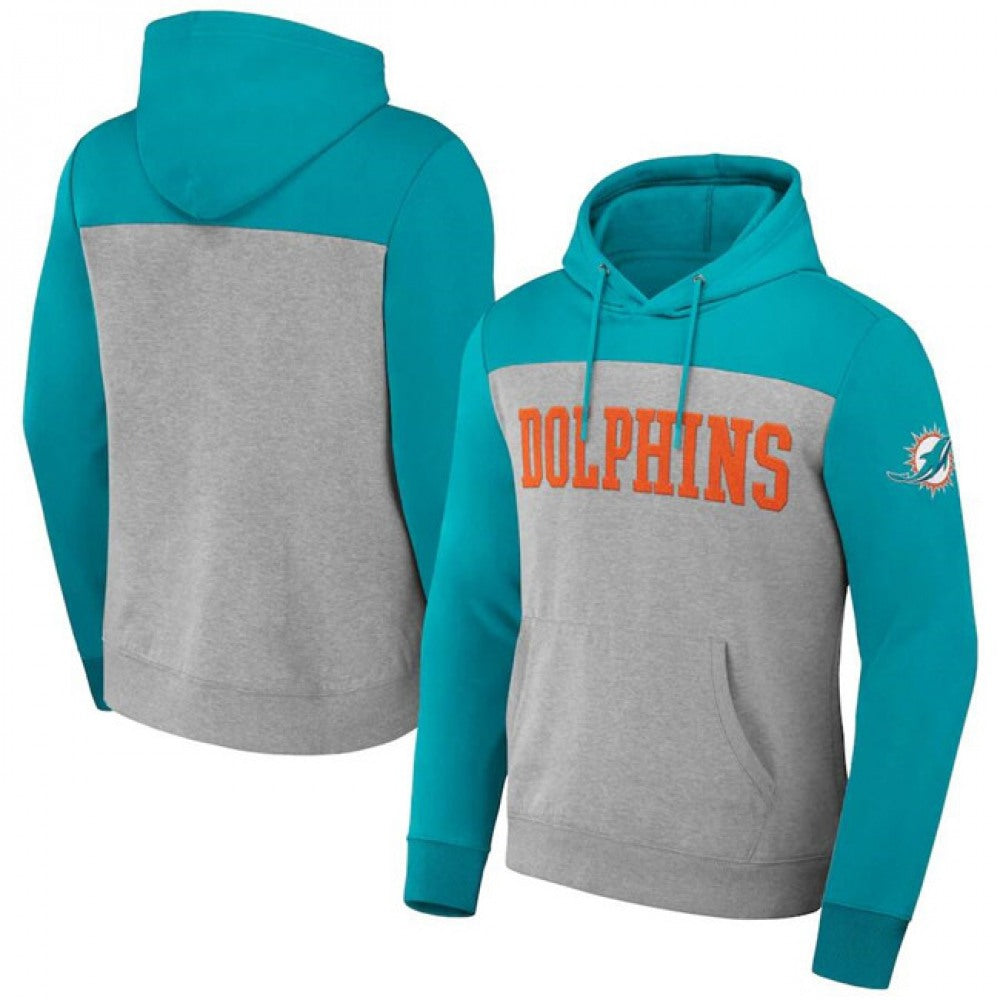 Men's Miami Dolphins x Darius Rucker Collection Aqua/Grey Colorblock Pullover Hoodie 