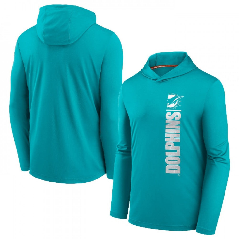 Men's Miami Dolphins Aqua Fan Gear Team Stack Hoodie Performance Long Sleeve T-Shirt 