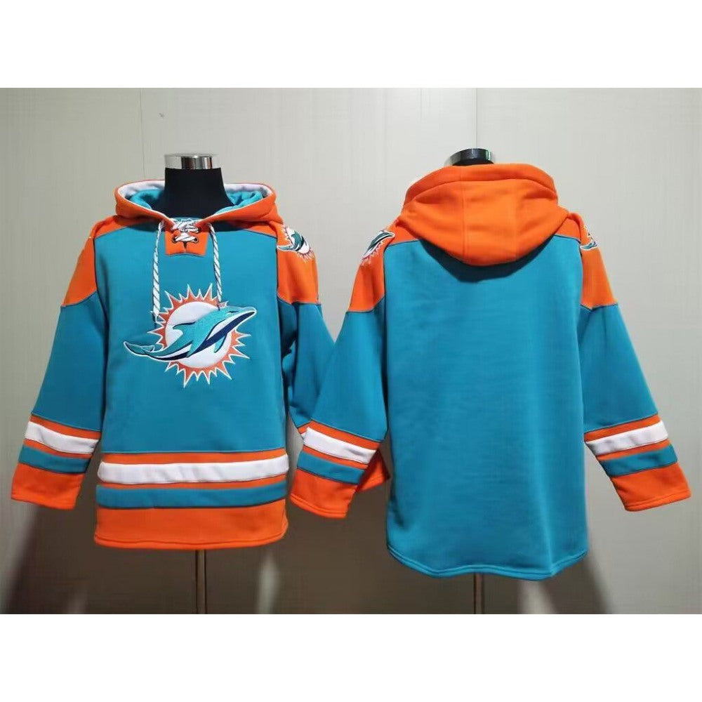 Men's Miami Dolphins Blank Aqua Lace-Up Pullover Hoodie 