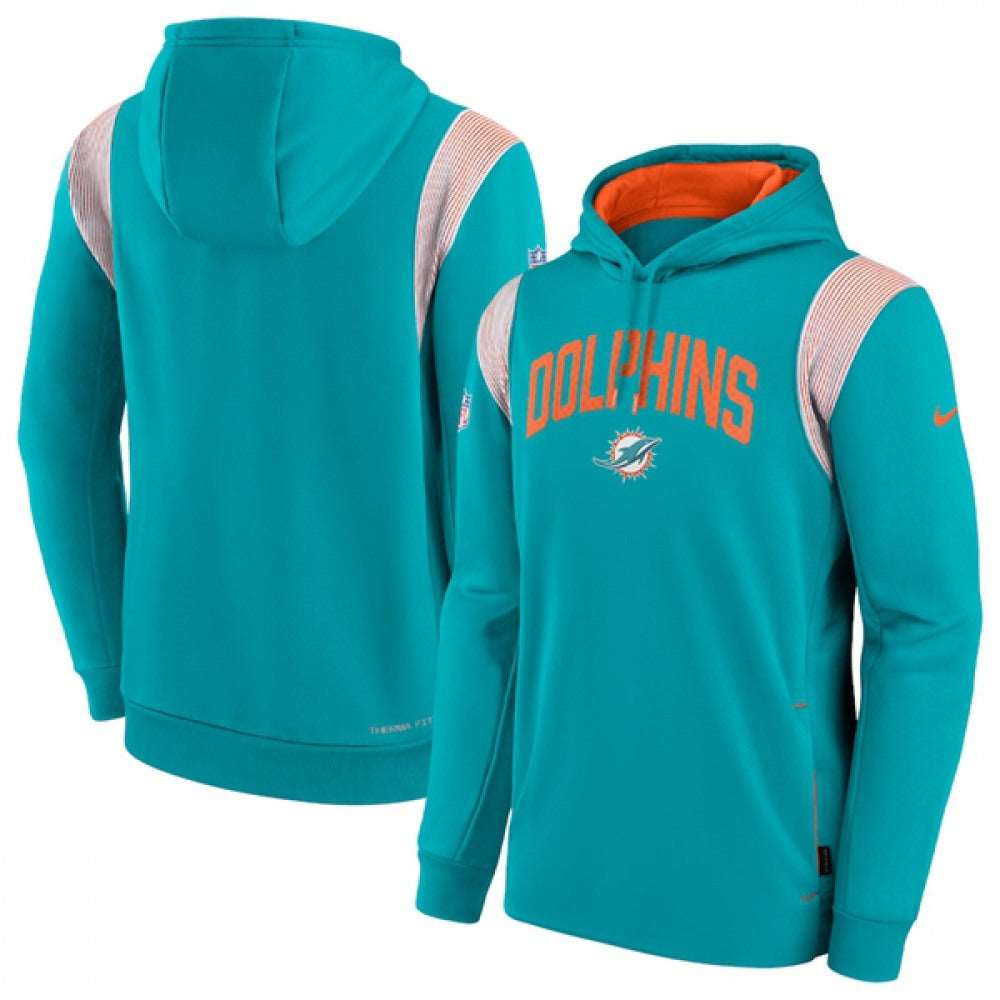 Men's Miami Dolphins Aqua Sideline Stack Performance Pullover Hoodie 002 