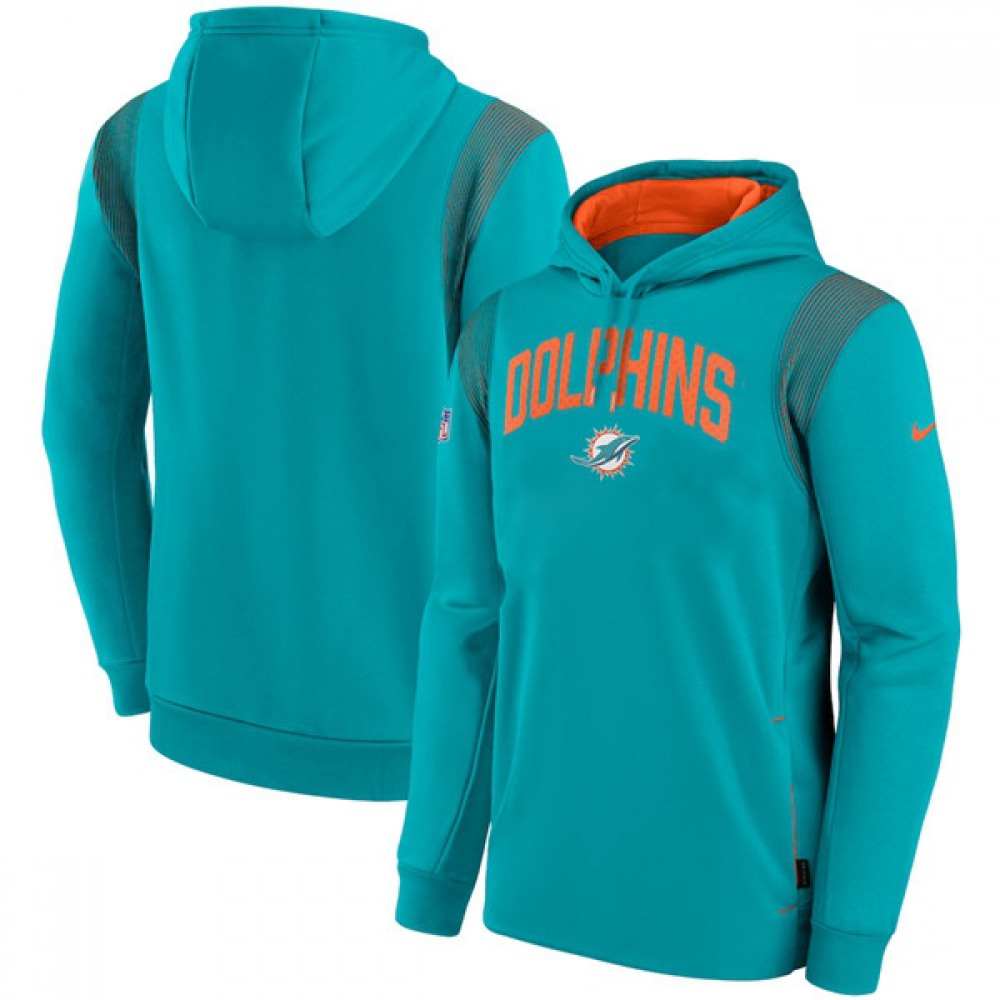 Men's Miami Dolphins Aqua Sideline Stack Performance Pullover Hoodie 001 