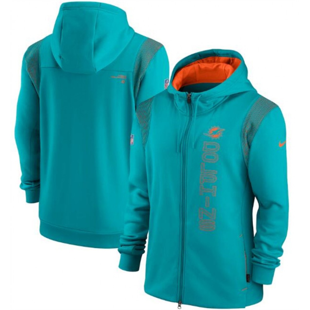 Men's Miami Dolphins 2021 Aqua Sideline Team Performance Full-Zip Hoodie 