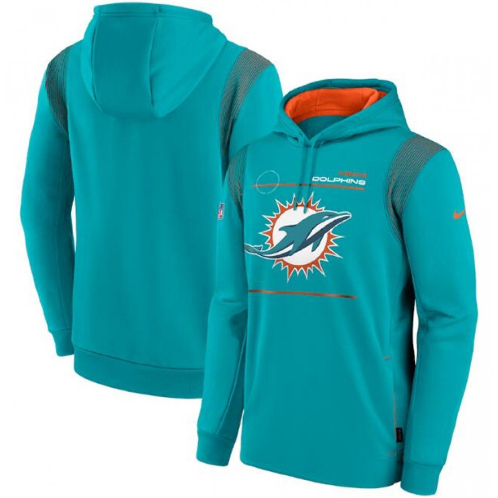 Men's Miami Dolphins 2021 Aqua Sideline Logo Performance Pullover Hoodie 