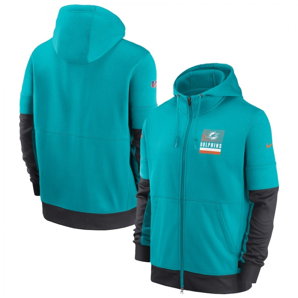 Men's Miami Dolphine Aqua Sideline Impact Lockup Performance Full-Zip Hoodie 