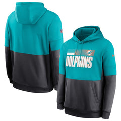 Men's Miami Dolphine Aqua/Charcoal Sideline Impact Lockup Performance Pullover Hoodie 