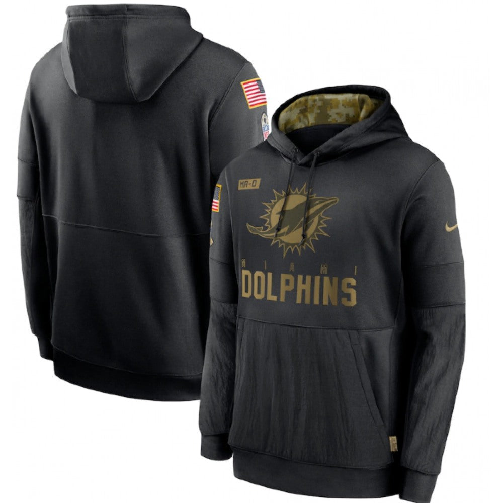 Men's Miami Dolphins 2020 Black Salute to Service Sideline Performance Pullover Hoodie 