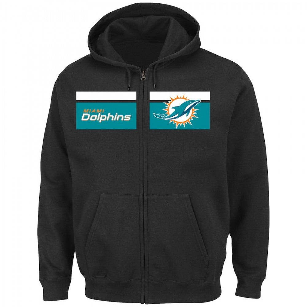Men's Miami Dolphins Black Majestic Touchback Full-Zip NFL Hoodie 