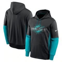 Men's Miami Dolphins Black Color Block Fleece Performance Pullover Hoodie 
