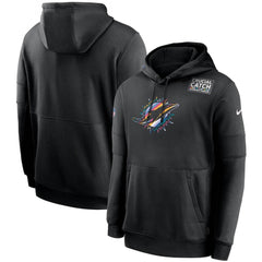 Men's Miami Dolphins 2020 Black Crucial Catch Sideline Performance Pullover Hoodie 