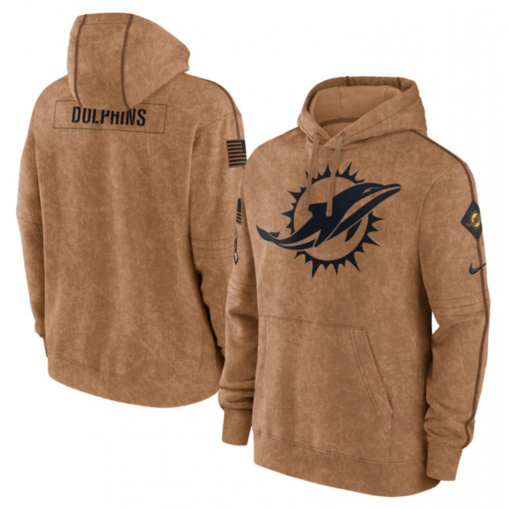Men's Miami Dolphins 2023 Brown Salute to Service Pullover Hoodie 