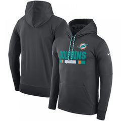Men's Miami Dolphins Charcoal Sideline Team Name Performance Pullover Hoodie 