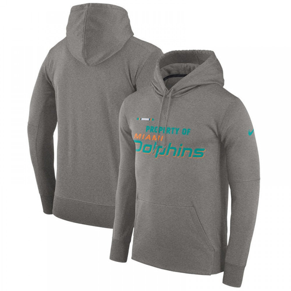 Men's Miami Dolphins Heather Gray Sideline Property Of Performance Pullover Hoodie 