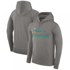 Men's Miami Dolphins Heather Gray Sideline Property Of Performance Pullover Hoodie 