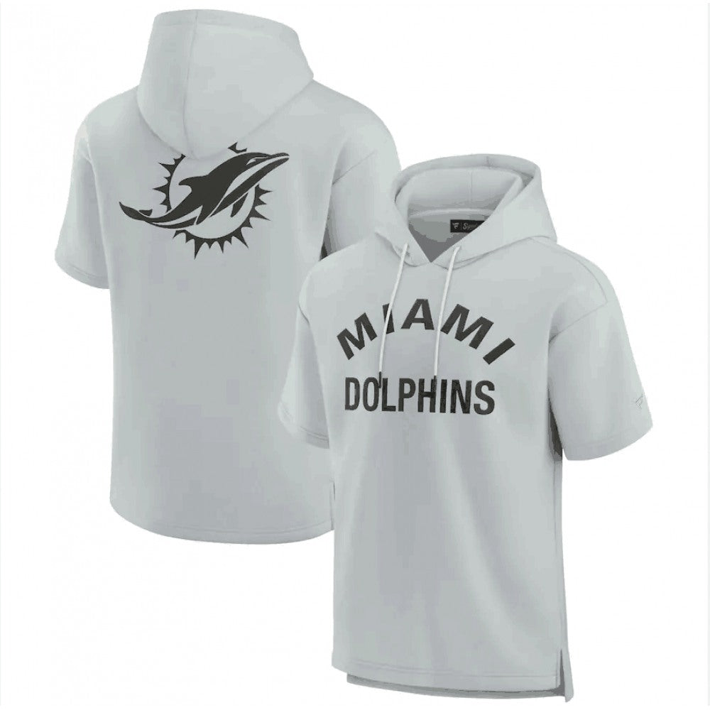 Men's Miami Dolphins Gray Super Soft Fleece Short Sleeve Hoodie 
