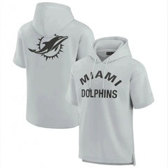 Men's Miami Dolphins Gray Super Soft Fleece Short Sleeve Hoodie 
