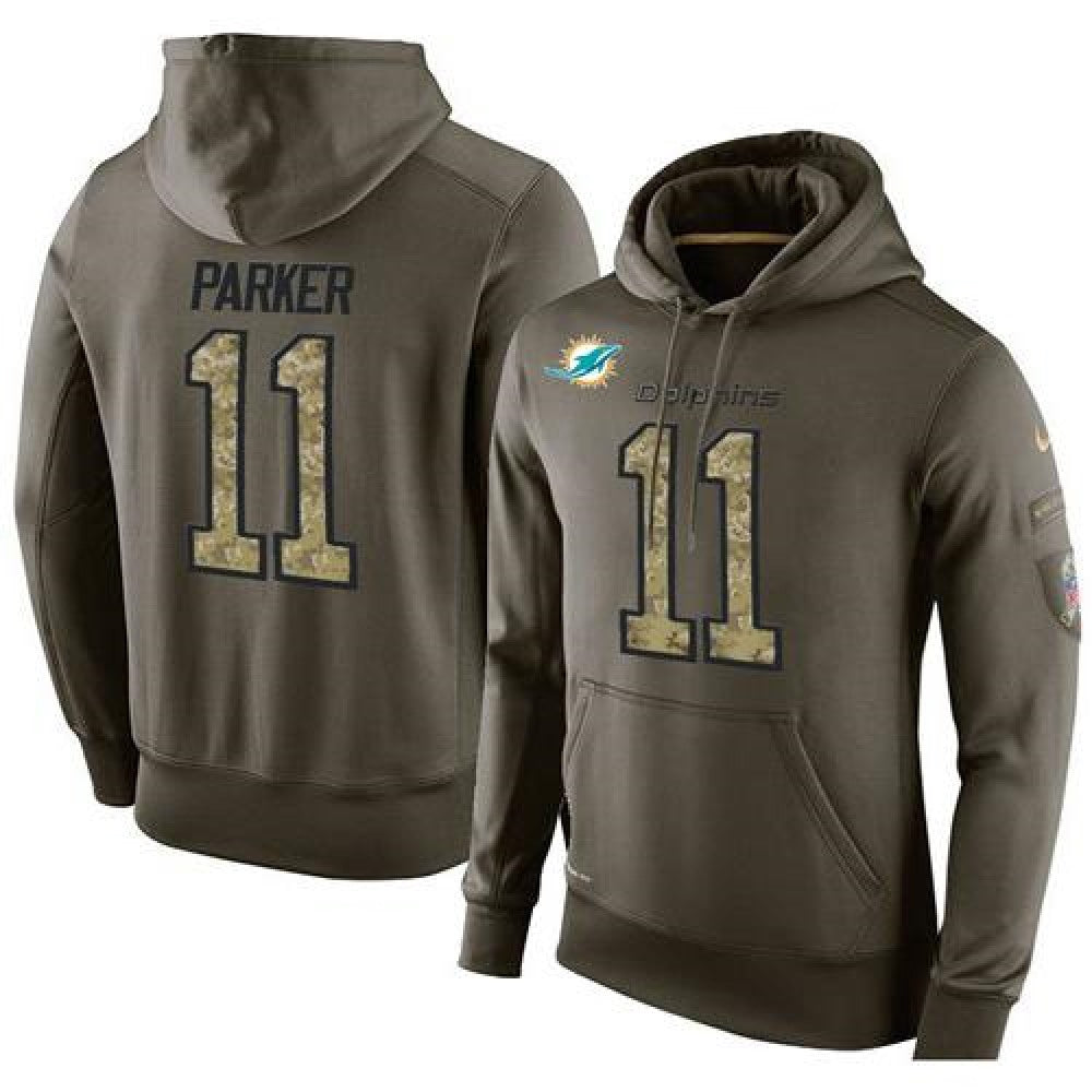NFL Men's Miami Dolphins #11 DeVante Parker Stitched Green Olive Salute To Service KO Performance Hoodie 