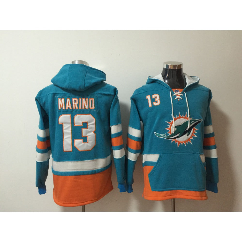 Men's Miami Dolphins #13 Dan Marino Green All Stitched NFL Hoodie Sweatshirt 