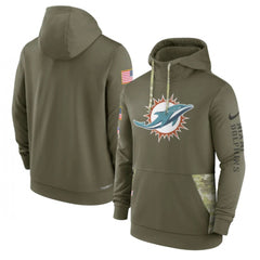 Men's Miami Dolphins 2022 Olive Salute to Service Therma Performance Pullover Hoodie 
