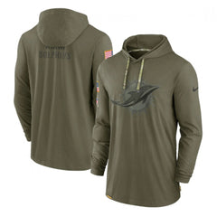 Men's Miami Dolphins 2022 Olive Salute to Service Tonal Pullover Hoodie 