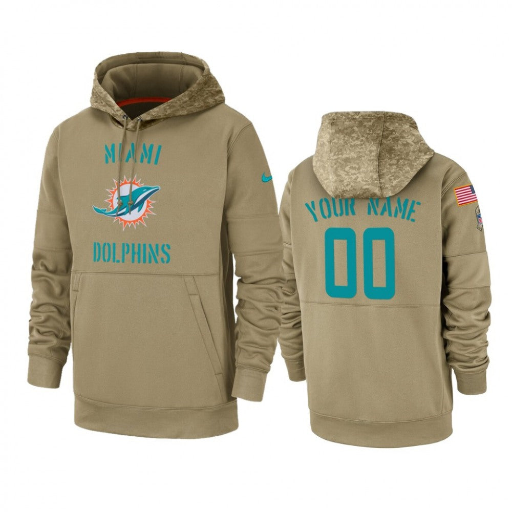 Men's Miami Dolphins Customized Tan 2019 Salute to Service Sideline Therma Pullover Hoodie 