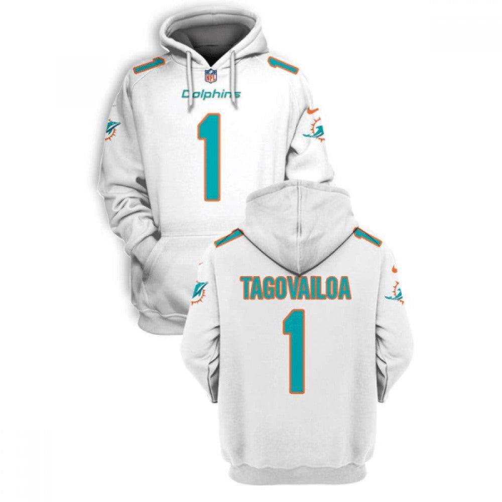 Men's Miami Dolphins #1 Tua Tagovailoa 2021 White Pullover Hoodie 