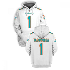Men's Miami Dolphins #1 Tua Tagovailoa 2021 White Pullover Hoodie 