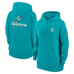 Women's Miami Dolphins Aqua Sideline Club Fleece Pullover Hoodie(Run Small) 