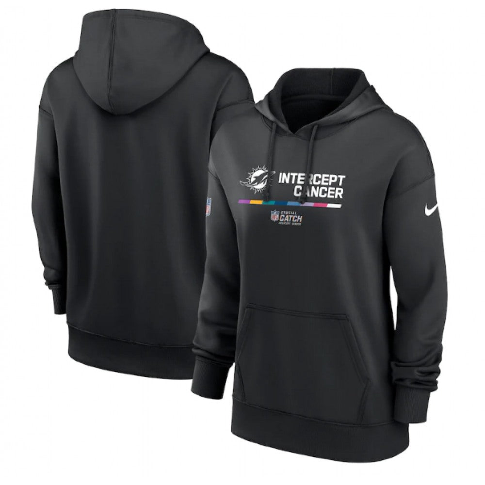 Women's Miami Dolphins 2022 Black NFL Crucial Catch Therma Performance Pullover Hoodie(Run Small) 
