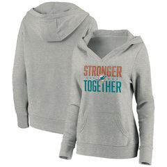 Women's Miami Dolphins Heather Gray Stronger Together Crossover Neck Pullover Hoodie(Run Small) 