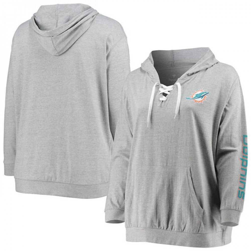 Women's Miami Dolphins Heathered Gray Lace-Up Pullover Hoodie 