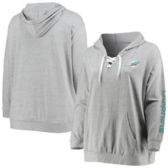 Women's Miami Dolphins Heathered Gray Lace-Up Pullover Hoodie 