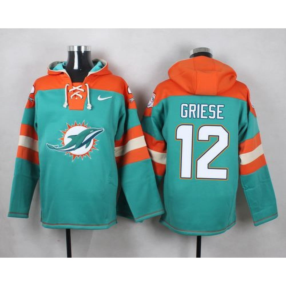 Dolphins #12 Bob Griese Aqua Green Player Pullover NFL Hoodie 