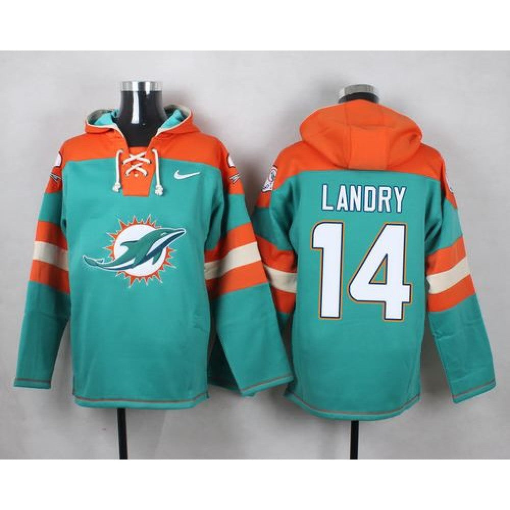 Dolphins #14 Jarvis Landry Aqua Green Player Pullover NFL Hoodie 