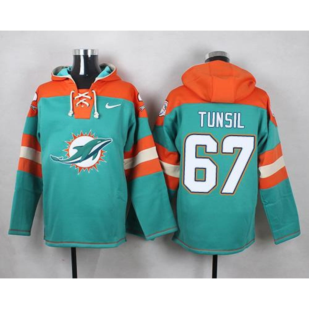 Dolphins #67 Laremy Tunsil Aqua Green Player Pullover NFL Hoodie 